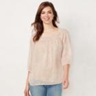 Women's Lc Lauren Conrad Printed Chiffon Peasant Top, Size: Small, Pink