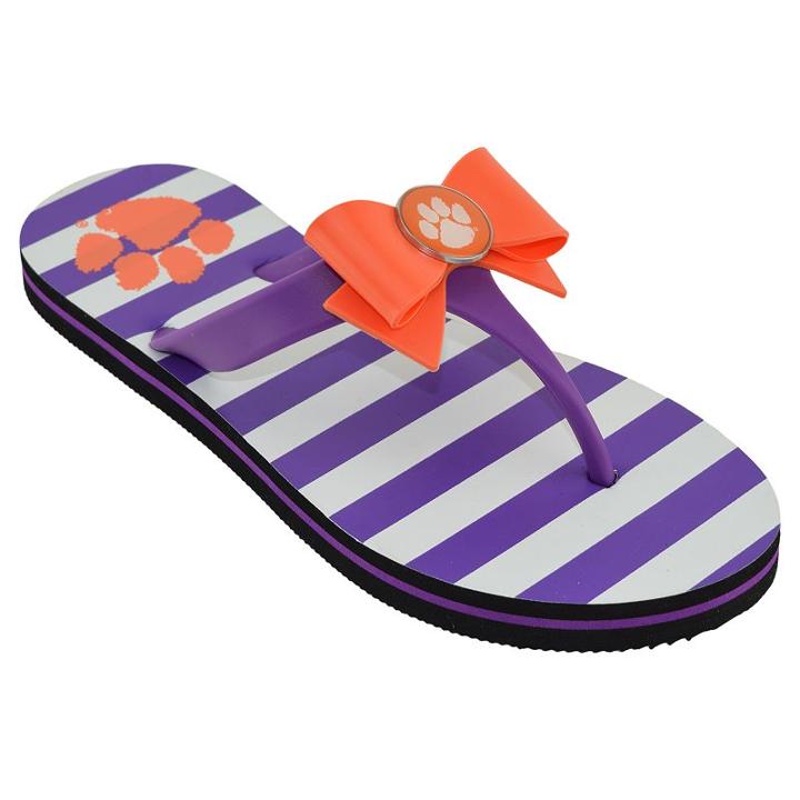 Women's College Edition Clemson Tigers Bow Flip-flops, Size: Large, Purple