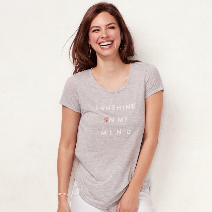 Women's Lc Lauren Conrad Slubbed Graphic Tee, Size: Large, Grey