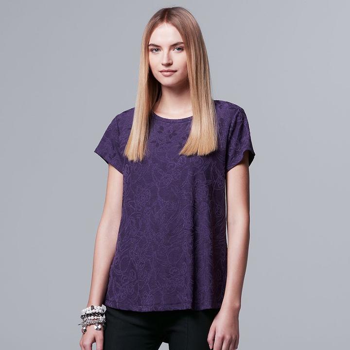 Women's Simply Vera Vera Wang Jacquard Tee, Size: Medium, Purple