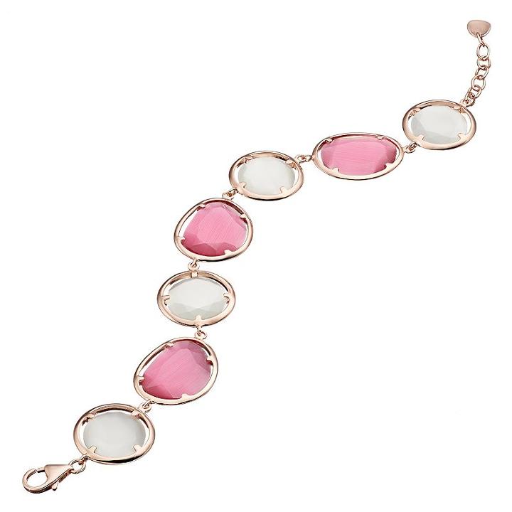 14k Rose Gold Over Silver Lab-created White & Pink Cat's-eye Bracelet, Women's, Size: 7.5, Multicolor
