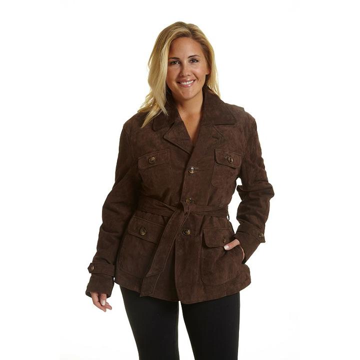 Plus Size Excelled Belted Suede Jacket, Women's, Size: 1xl, Brown