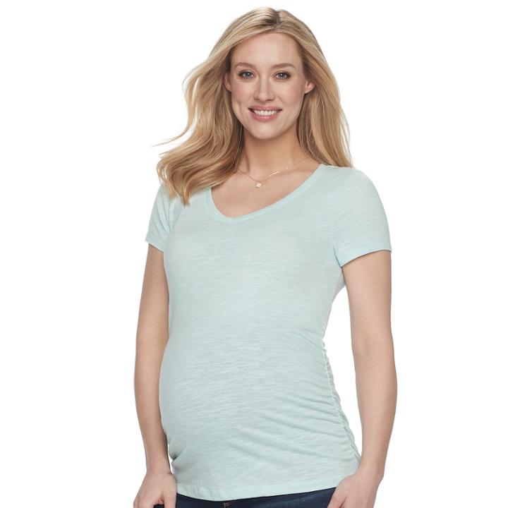 Maternity A:glow Essential Ruched V-neck Tee, Women's, Size: S-mat, Med Blue