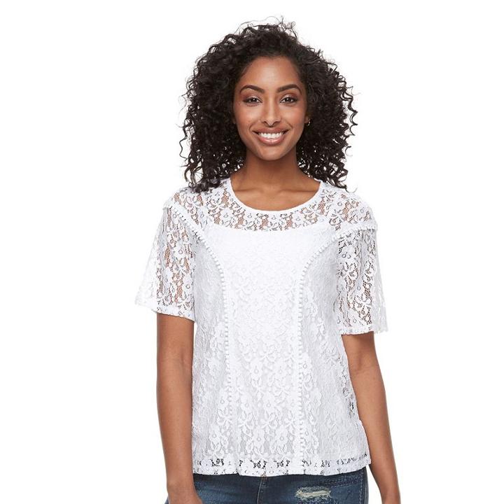 Women's Harve Benard Lace Scoopneck Top, Size: Xl, White Oth