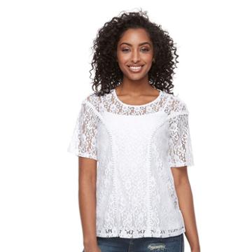 Women's Harve Benard Lace Scoopneck Top, Size: Xl, White Oth
