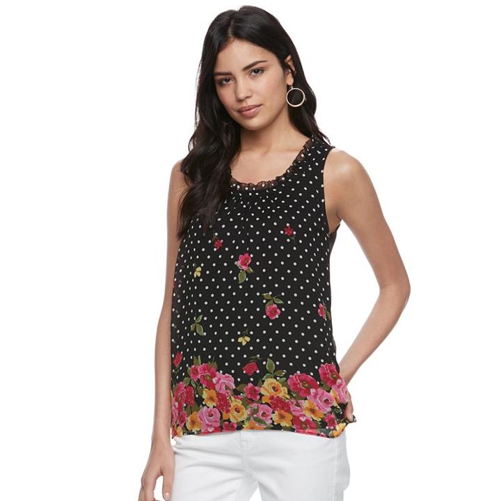 Women's Elle&trade; Print Mixed-media Tank, Size: Xxl, Black