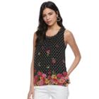 Women's Elle&trade; Print Mixed-media Tank, Size: Xxl, Black