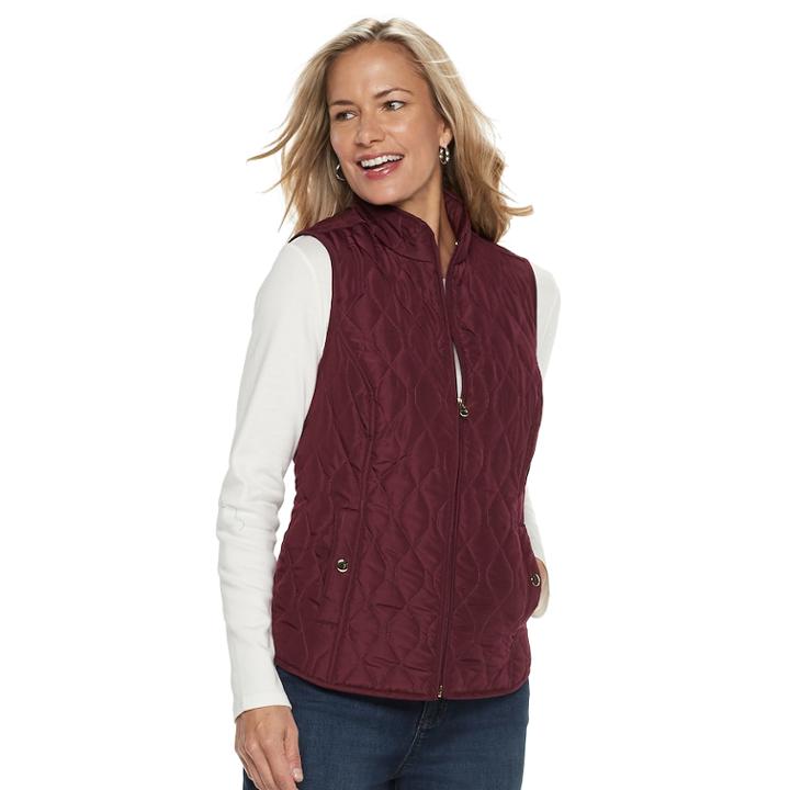 Women's Croft & Barrow&reg; Classic Quilted Vest, Size: Xl, Dark Red
