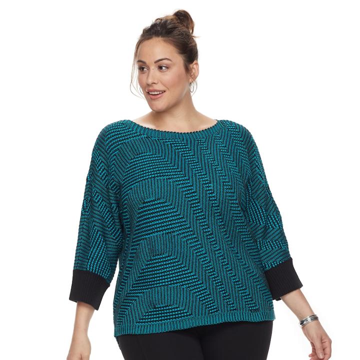 Plus Size Dana Buchman Wave Boatneck Sweater, Women's, Size: 1xl, Turquoise/blue (turq/aqua)