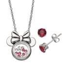 Disney's Minnie Mouse Floating Charm Pendant & Crystal Stud Earring Set, Women's, Grey