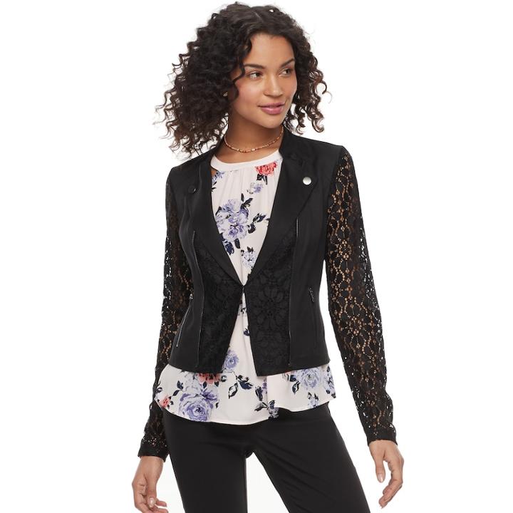 Juniors' Candie's&reg; Lace Moto Jacket, Teens, Size: Large, Black