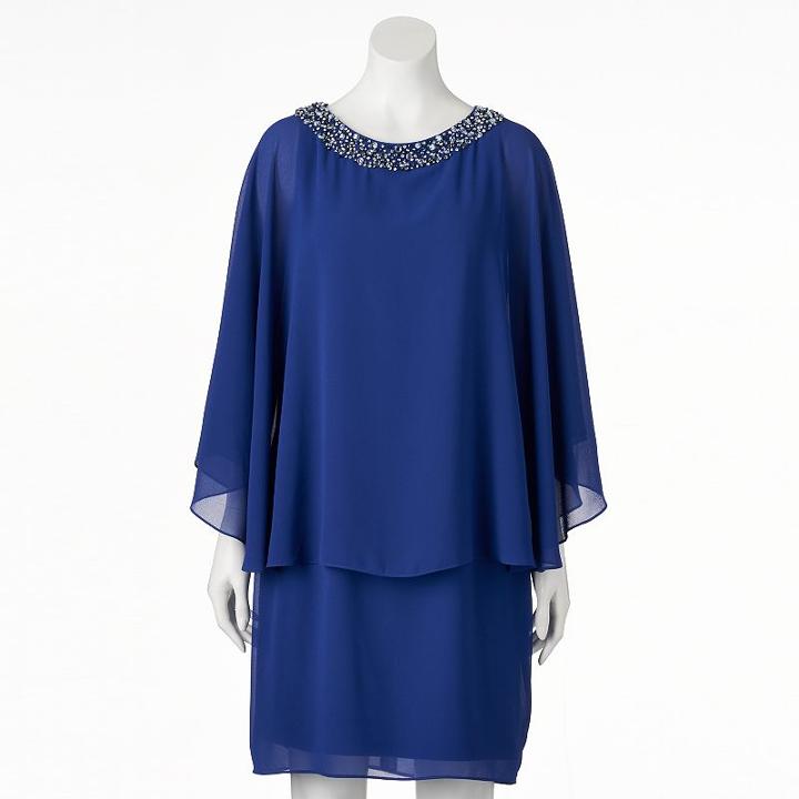 Women's Jessica Howard Embellished Capelet Sheath Dress, Size: 10, Brt Blue
