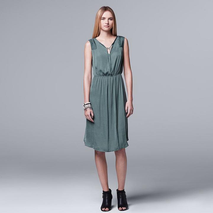 Women's Simply Vera Vera Wang Pleated Satin Fit & Flare Dress, Size: Xl, Green