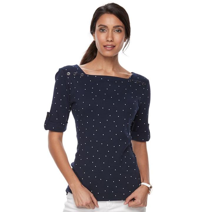 Petite Croft & Barrow&reg; Embellished Squareneck Tee, Women's, Size: S Petite, Blue