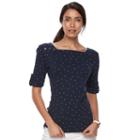 Petite Croft & Barrow&reg; Embellished Squareneck Tee, Women's, Size: S Petite, Blue