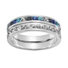 Traditions Silver-plated Swarovski Crystal Eternity Ring Set, Women's, Size: 9, Blue
