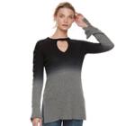 Women's Rock & Republic&reg; Dip-dyed Lace Up Sweater, Size: Large, Med Grey