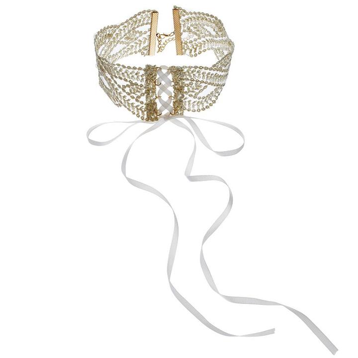 Gs By Gemma Simone Lace Up Choker Necklace, Women's, Size: 12.5, White