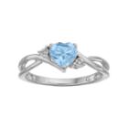 10k White Gold Simulated Aquamarine & Diamond Accent Swirl Heart Ring, Women's, Size: 7, Blue