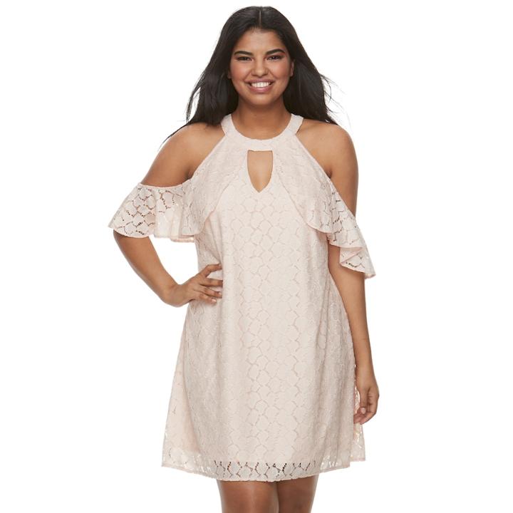 Juniors' Plus Size Candie's&reg; Halter Cold-shoulder Dress, Teens, Size: 3xl, Light Pink