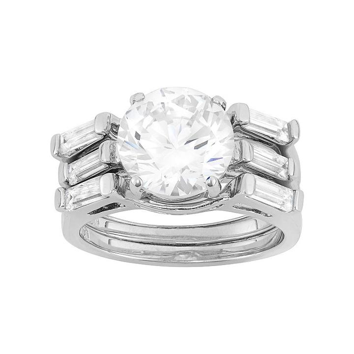 Cubic Zirconia Engagement Ring Set In Sterling Silver, Women's, Size: 12, White Oth