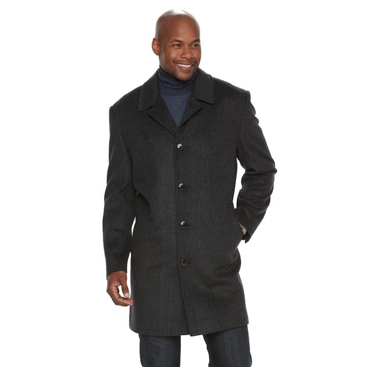 Men's Tower By London Fog Wool-blend Single-breasted High-notch Collar Top Coat, Size: 44 Long, Silver