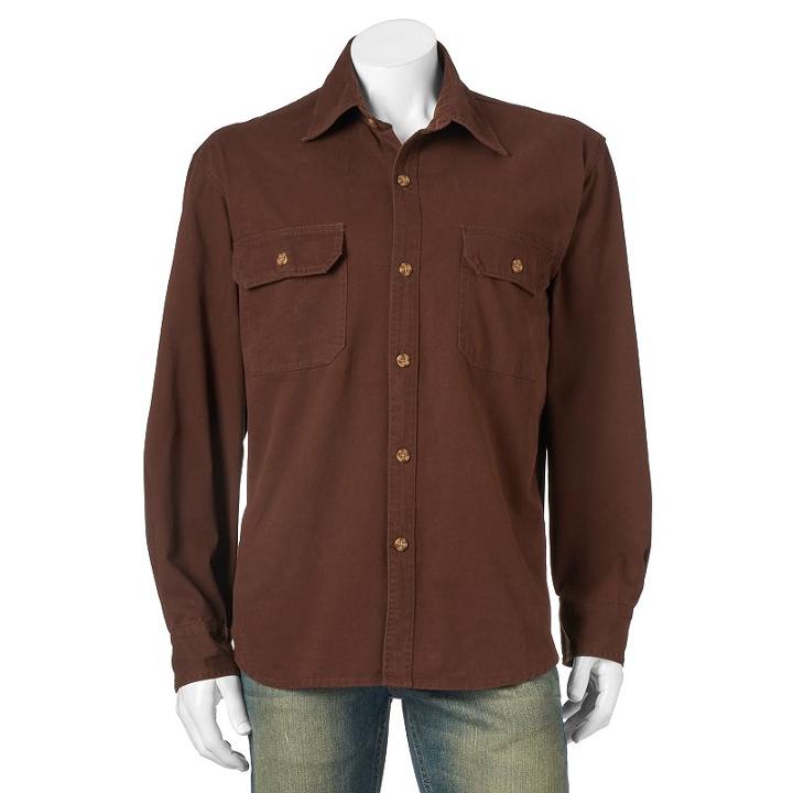 Men's Bear River Classic-fit Washed Twill Button-down Shirt, Size: Large, Dark Brown