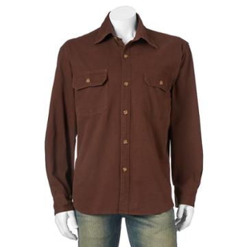 Men's Bear River Classic-fit Washed Twill Button-down Shirt, Size: Large, Dark Brown
