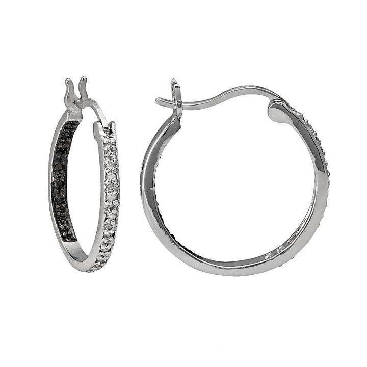 Sterling Silver 1/10-ct. T.w. Black And White Diamond Hoop Earrings, Women's