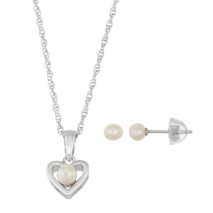 Lulabelle Kids' Freshwater Cultured Pearl Heart Pendant & Stud Earring Set, Women's, White