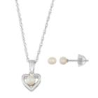 Lulabelle Kids' Freshwater Cultured Pearl Heart Pendant & Stud Earring Set, Women's, White