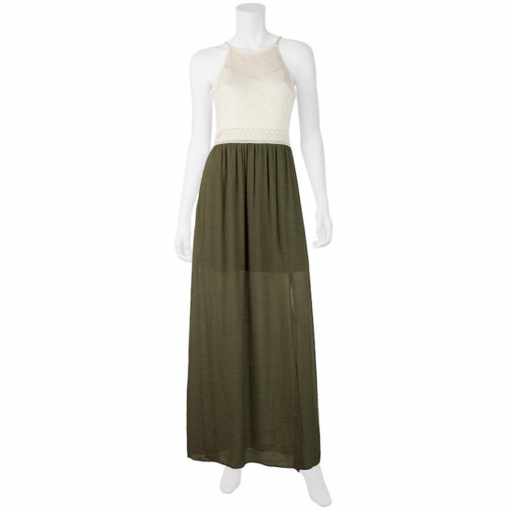 Juniors' Iz Byer Crochet Maxi Dress, Teens, Size: Small, Dark Green