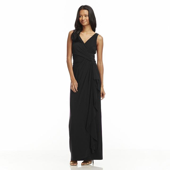 Women's Chaps Surplice Drape-front Full-length Dress, Size: 8, Black