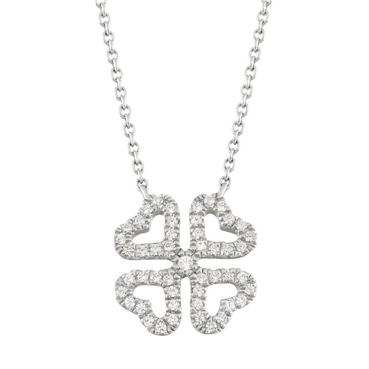 10k White Gold 1/10 Carat T.w. Diamond Four Leaf Clover Necklace, Women's, Size: 18