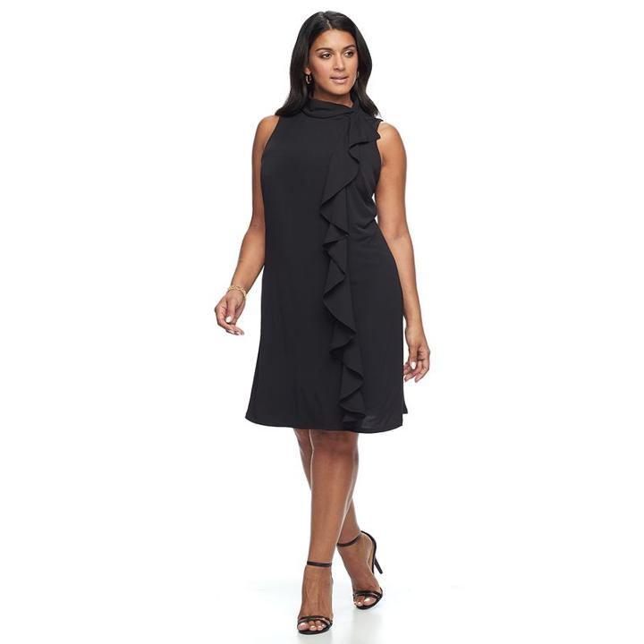 Plus Size Suite 7 Ruffle Shift Dress, Women's, Size: 14 W, Black