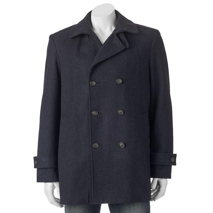 Men's Billy London Slim-fit Double-breasted 33-in. Wool-blend Short Peacoat, Size: 44 Long, Dark Grey