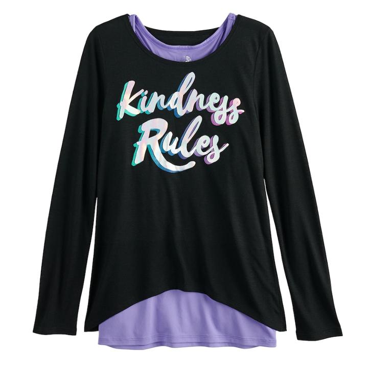 Girls 7-16 & Plus Size So&reg; Racerback Tank Top & Long Sleeve Tee Set, Size: 16, Black