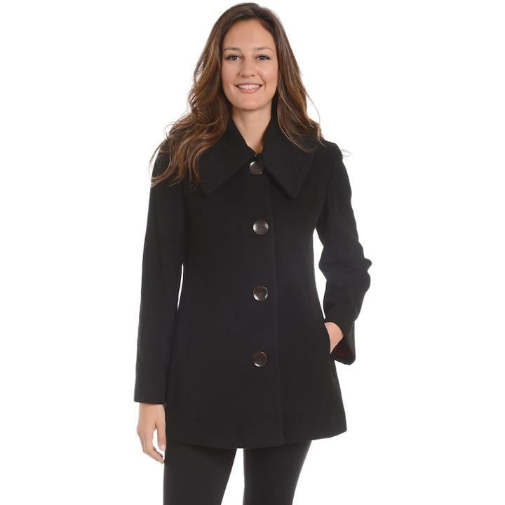 Women's Fleet Street Single-breasted Wool Blend Coat, Size: 10, Black