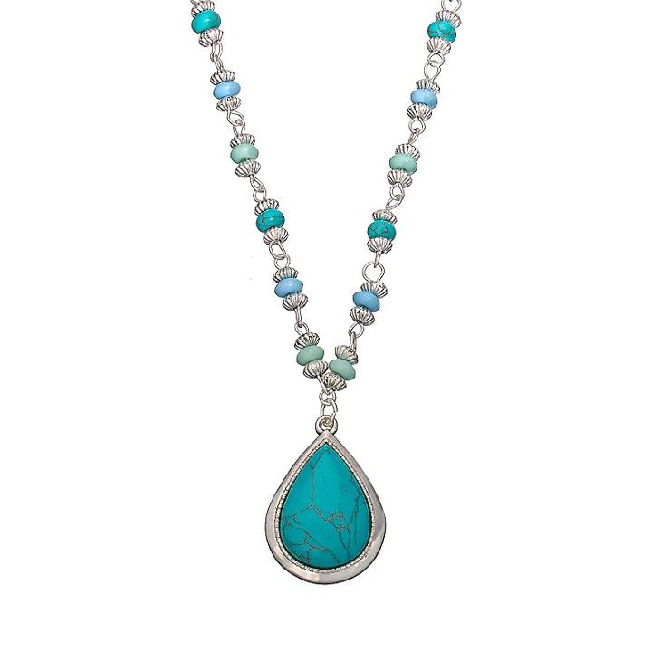Chaps Silver Tone Simulated Turquoise Teardrop Pendant, Women's, Grey Other