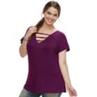 Juniors' Plus Size Liberty Love Ladder Neckline Top, Teens, Size: 1xl, Drk Purple