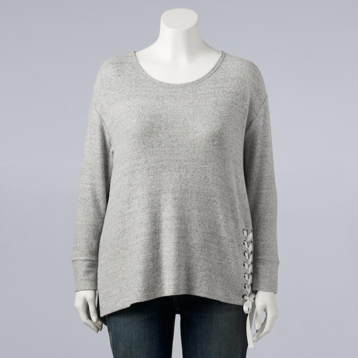 Plus Size Simply Vera Vera Wang Lace-up Cozy Top, Women's, Size: 1xl, Med Grey