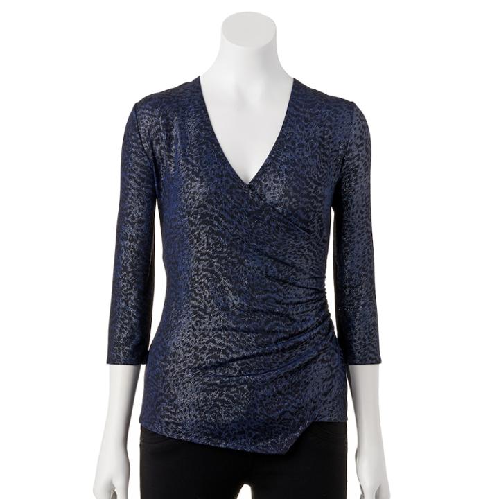 Women's Jennifer Lopez Shirred Faux-wrap Top, Size: Large, Blue