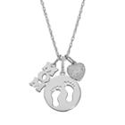 1/6 Carat T.w. Diamond Mom, Footprints & Heart Pendant Necklace, Women's, Size: 18, White