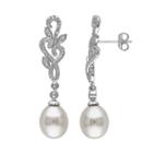 Freshwater Cultured Pearl & 1/10 Carat T.w. Diamond Sterling Silver Drop Earrings, Women's, White