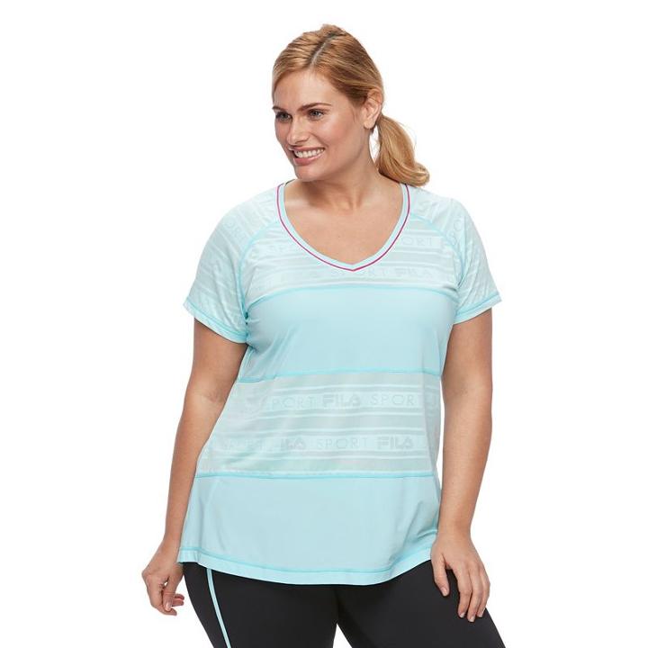 Plus Size Fila Sport&reg; Jacquard Mesh V-neck Tee, Women's, Size: 2xl, Light Blue