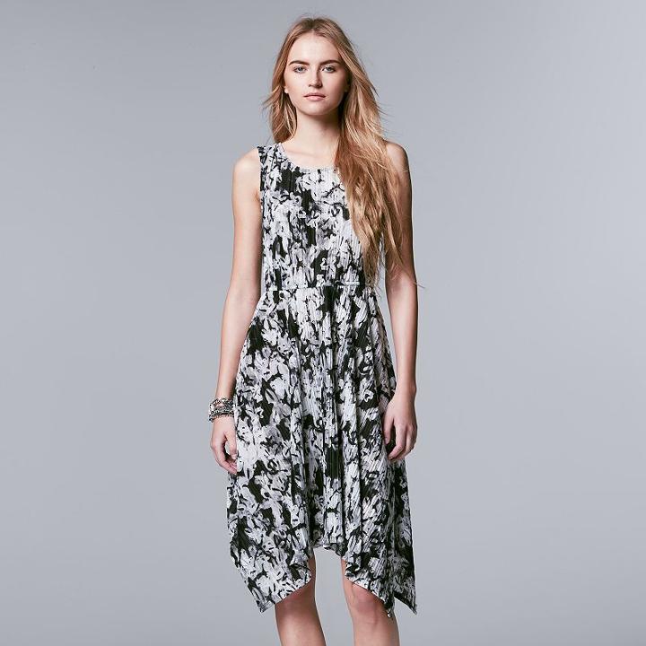 Petite Simply Vera Vera Wang Printed Pleated Dress, Women's, Size: S Petite, Oxford