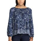 Petite Chaps Floral Peasant Top, Women's, Size: Xs Petite, Blue