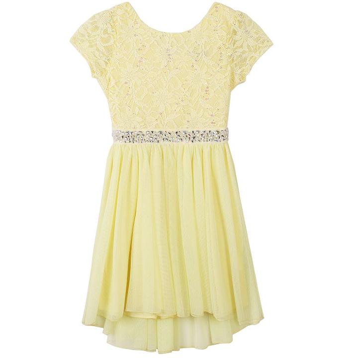 Girls 7-16 Speechless Lace & Glitter Tulle Embellished Waist Dress, Girl's, Size: 10, Lt Yellow