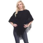 Women's White Mark Fringe Poncho, Black