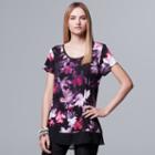 Petite Simply Vera Vera Wang Printed Chiffon-trim Tee, Women's, Size: Xl Petite, Black